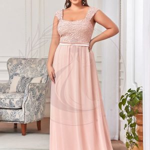 Robe de demoiselle d’honneur longue en mousseline de soie élégante de grande taille avec corsage en dentelle