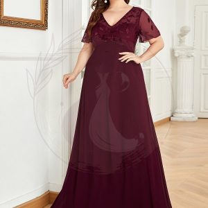 Robe de Soirée Longue Grande Taille à Imprimé Paillettes avec Mancherons