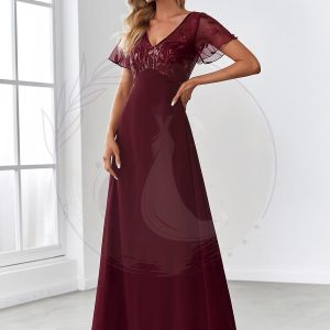 Robe de Soirée Longue à Imprimé Paillettes avec Mancherons