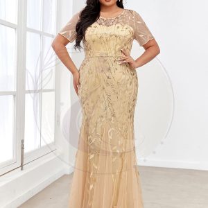 Robe Sirène Grande Taille en Tulle à Imprimé Floral et Paillettes