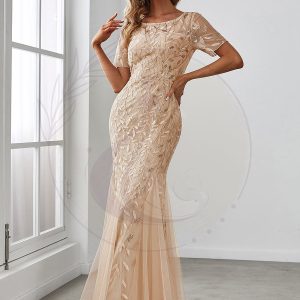 Robes de soirée Longues Sirène en Tulle à Imprimé Floral et Paillettes