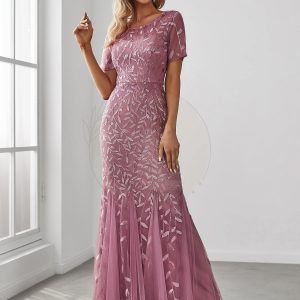 Robes demoiselle d’honneur Sirène en Tulle à Imprimé Floral et Paillettes