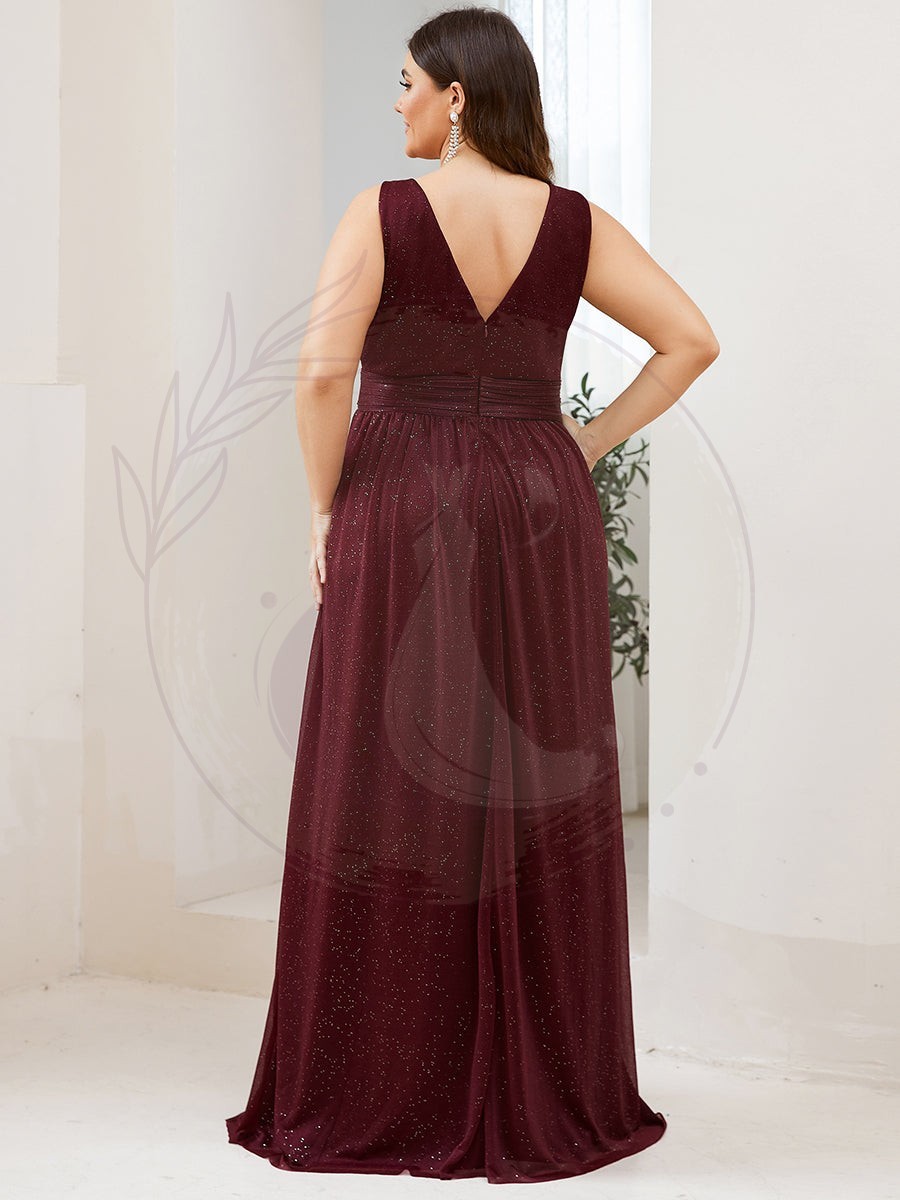 Robe de Soirée Grande Taille Longue Scintillante à Col en V – Image 9