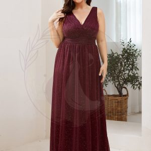 Robe de Soirée Grande Taille Longue Scintillante à Col en V