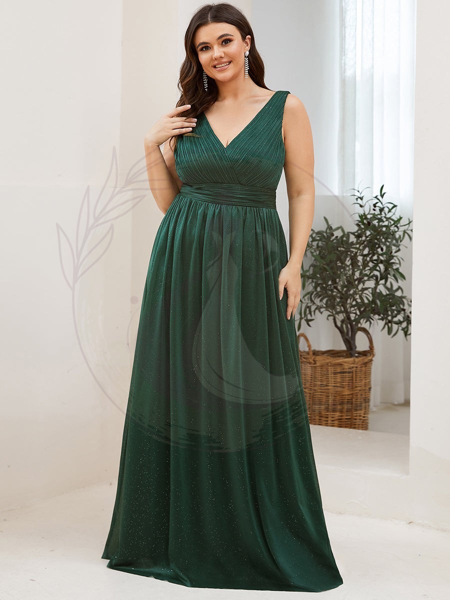 Robe de Soirée Grande Taille Longue Scintillante à Col en V – Image 4