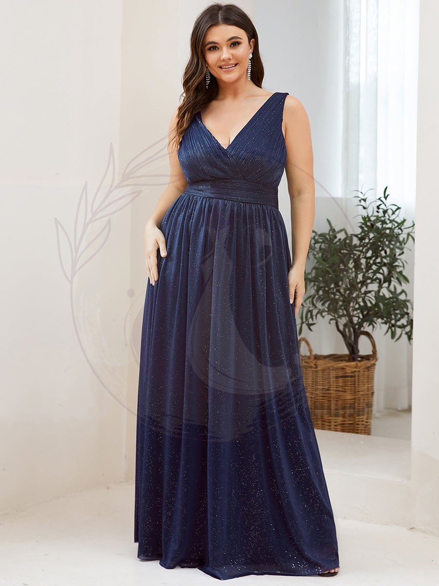 Robe de Soirée Grande Taille Longue Scintillante à Col en V – Image 3