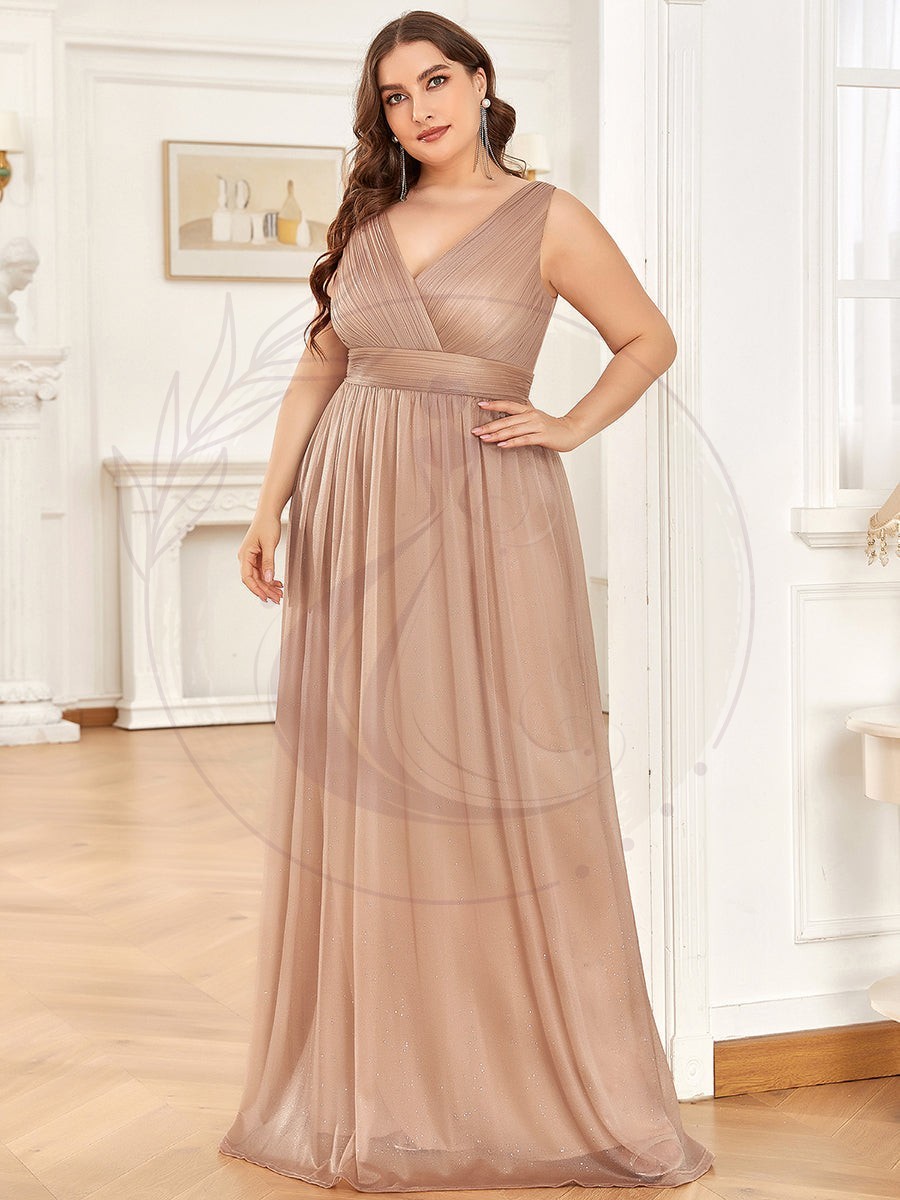 Robe de Soirée Grande Taille Longue Scintillante à Col en V – Image 8