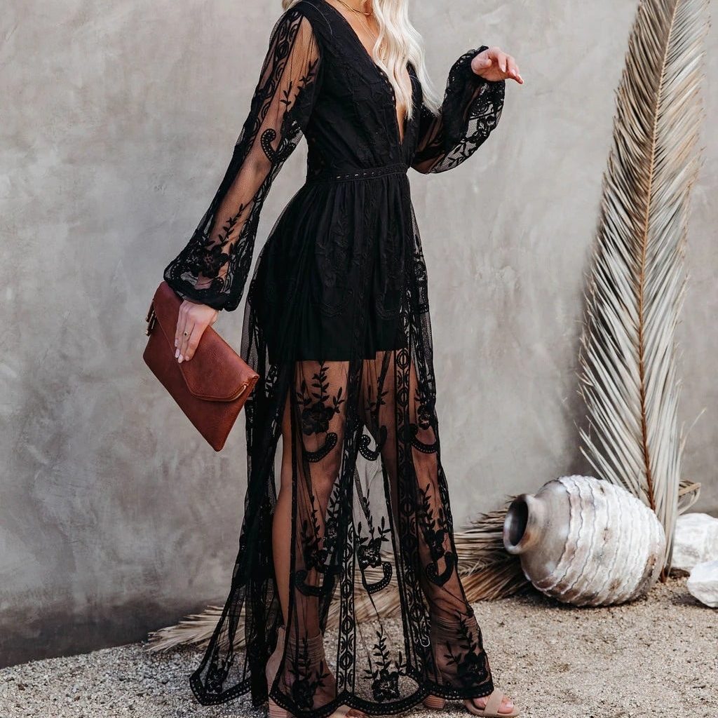 Robe Champêtre en Dentelle Noire – Image 3