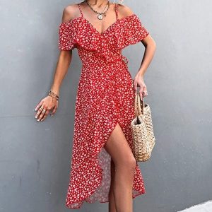 Robe À Fleurs Champêtre Rouge