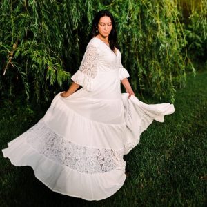 Bohème robe de mariée femme ronde grande taille en dentelle blanche