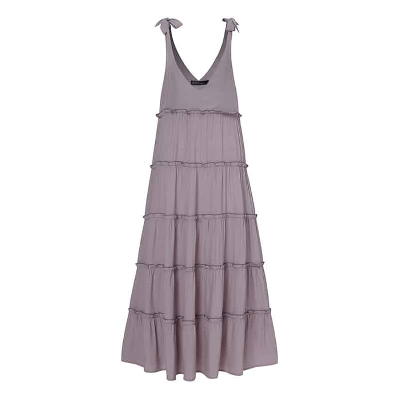 Robe bohème asymétrique à volants avec col en V violette – Image 2