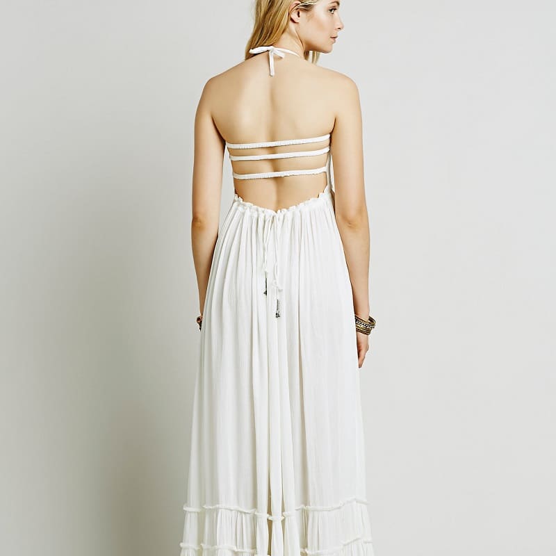 Tenue invitée mariage bohème blanche dos nu à volants – Image 3