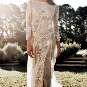 Robe bohème en dentelle blanche vintage manches longues