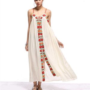 Hippie robe bohème chic blanche sans manches motif floral