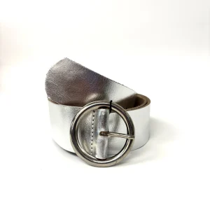 Ceinture en Cuir Métallique Argent Boucle Ronde