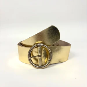 Ceinture en Cuir Métallique Or Boucle Ronde