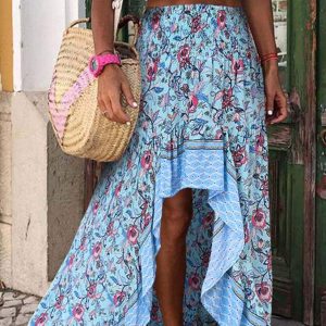 Jupe longue bohème taille haute style irrégulier