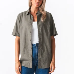 Chemise en lin à manches courtes - armée