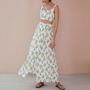 Ensemble Bohème Blanc Imprimé Citron