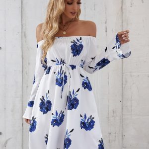 Robe D’Automne Blanche Et Bleue