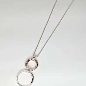 Collier Long Argent 2 Anneaux et Or Rose