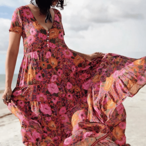 Robe cocktail rouge bohème chic