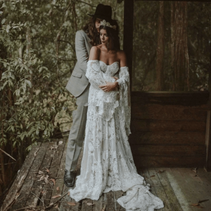 Hippie robe mariée bohème blanche en dentelle