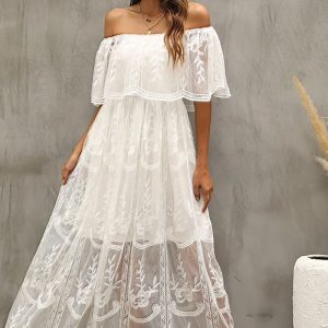 Robe Bohème Blanche à Col Bardot – Solange
