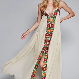 Robe Longue Bohème en Coton – Céleste