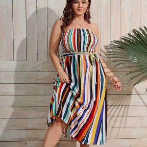 Robes bohème grande taille tubulaire à rayures colorées