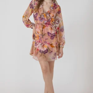 Robe Courte Ceinturée à Volants Imprimé de Fleurs