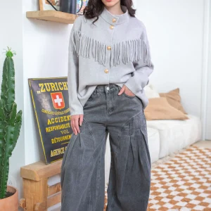 Gilet boutonné à franges Felice