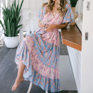 Robe voile de coton bohème à imprimé floral