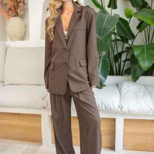 Pantalon taille haute fluide à strass Dalia