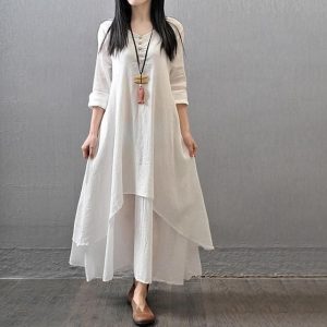 Robe Bohème Blanche Longue en Coton