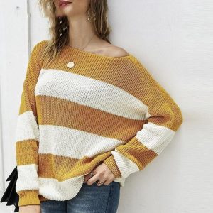 Pull Bohème Rayure Jaune et Blanche