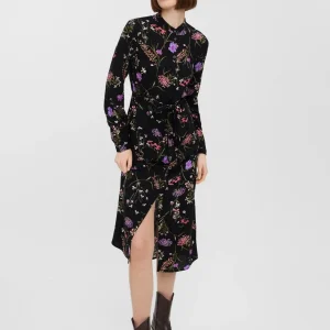 Robe de chemise à manches longues faciles - violet