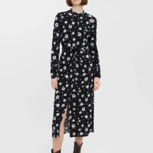 Robe de chemise à manches longues faciles - noir